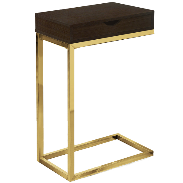 Monarch Specialties Accent Table - Espresso / Gold Metal With A Drawer I 3236